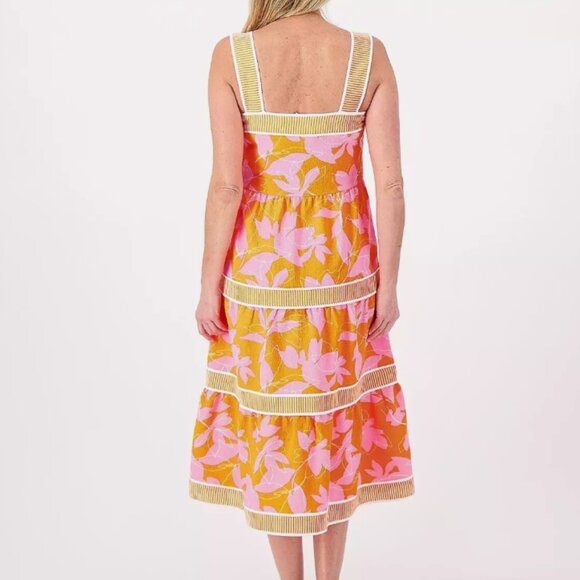 ISAACE MIZRAHI LIVE Women's Regular Printed Tiered Midi Dress Size 14P in Orange - Picture 2 of 10